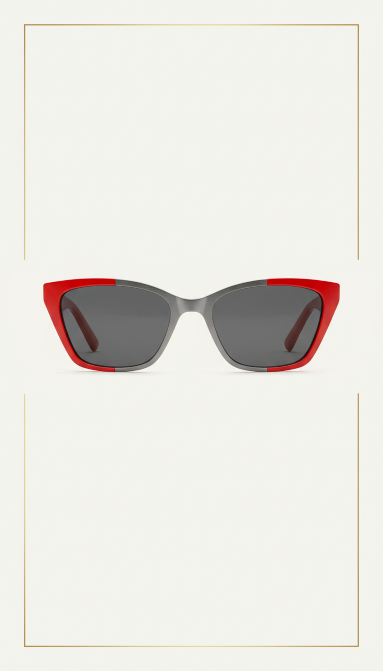 Angular Cat-Eye Sunglasses Signal Red Temples